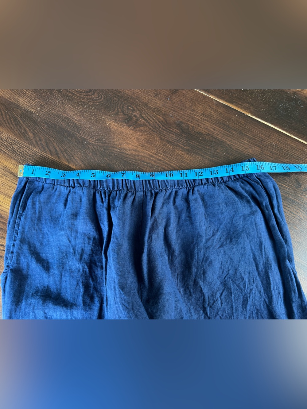 Flax Linen Crop Pants Women’s L (14-18) Drk Blue Pull On Pockets Lagenlook Beach - Picture 8 of 11